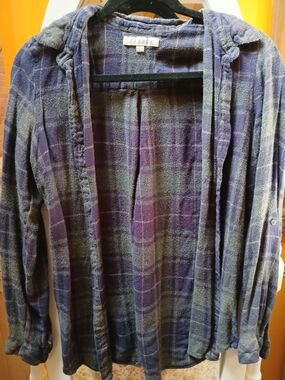 Harper Plaid Button-Up Shirt Jacket in Purple and Gray
